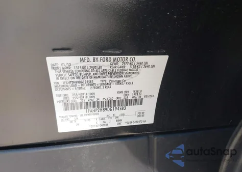 2013 Ford Taurus Sel from USA, damaged, VIN 1FAHP2H89DG194583